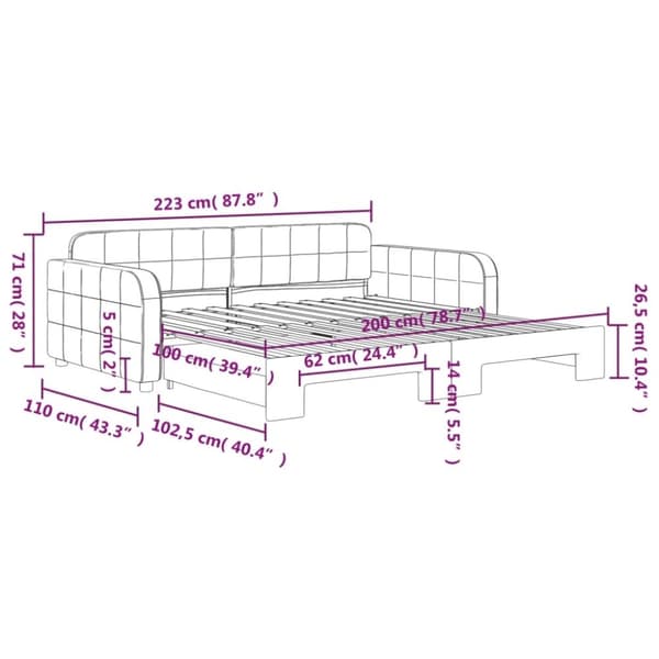 vidaXL Dagbädd utdragbar rosa 100x200 cm sammet