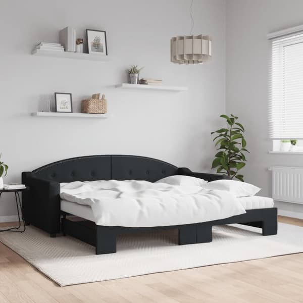 vidaXL Dagbädd med extrabädd och madrasser svart 90x190 cm tyg