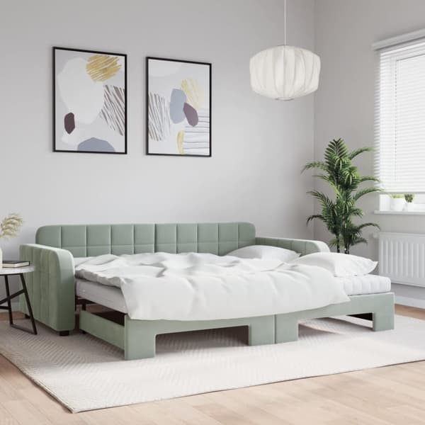 vidaXL Dagbädd utdragbar och madrasser ljusgrå 90x190 cm sammet