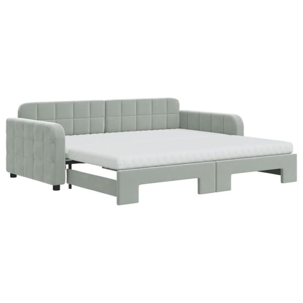 vidaXL Dagbädd utdragbar och madrasser ljusgrå 90x190 cm sammet