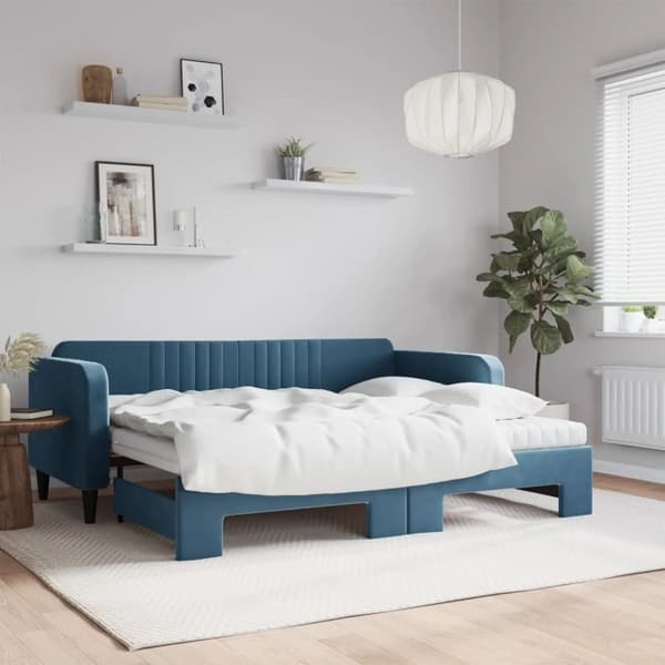 vidaXL Dagbädd utdragbar med madrasser blå 90x200 cm sammet
