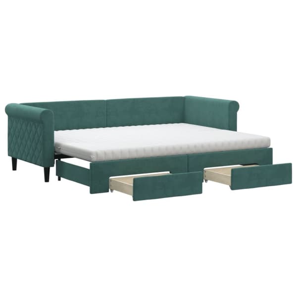 vidaXL daybed med udtræk og skuffer 80x200 cm velour mørkegrøn