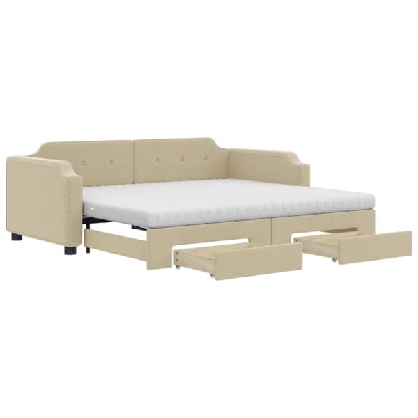 vidaXL Dagbädd utdragbar med lådor gräddvit 80x200 cm tyg