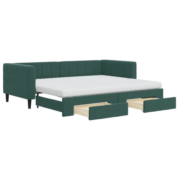 vidaXL daybed med udtræk og skuffer 90x200 cm velour mørkegrøn