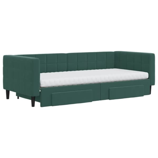 vidaXL daybed med udtræk og skuffer 90x200 cm velour mørkegrøn