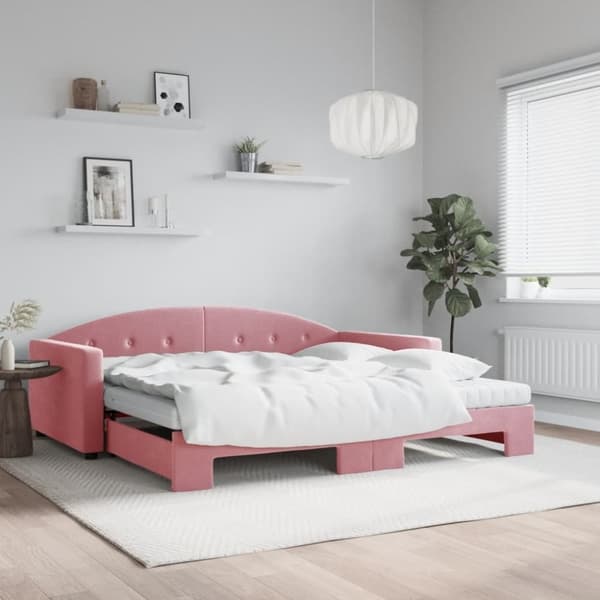 vidaXL Dagbädd utdragbar och madrasser rosa 100x200 cm sammet