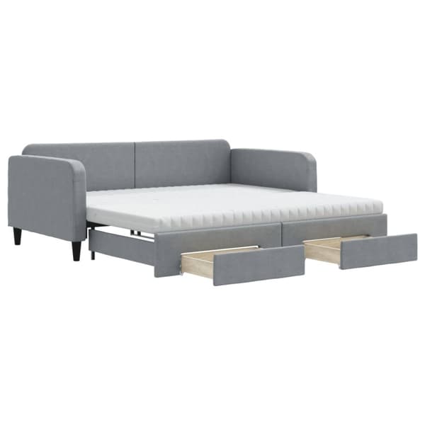 vidaXL Dagbädd utdragbar med lådor ljusgrå 100x200 cm tyg