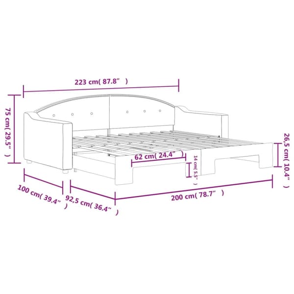 vidaXL Dagbädd utdragbar gräddvit 90x200 cm tyg