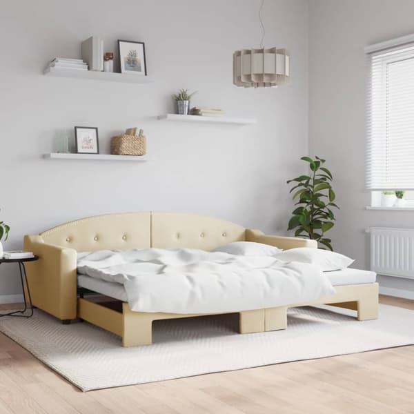 vidaXL Dagbädd utdragbar gräddvit 90x200 cm tyg