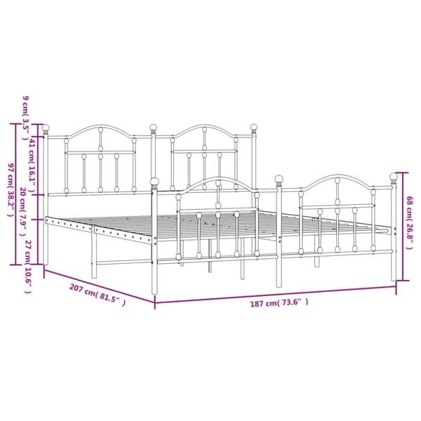 vidaXL sengeramme med sengegavl og fodgærde 180x200 cm metal hvid