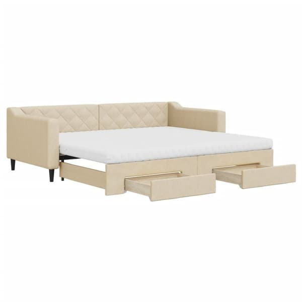 vidaXL daybed med udtræk og skuffer 90x200 cm stof cremefarvet