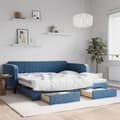 Miniatyrbillede 11 af 11: vidaXL daybed med udtræk og skuffer 100x200 cm velour blå