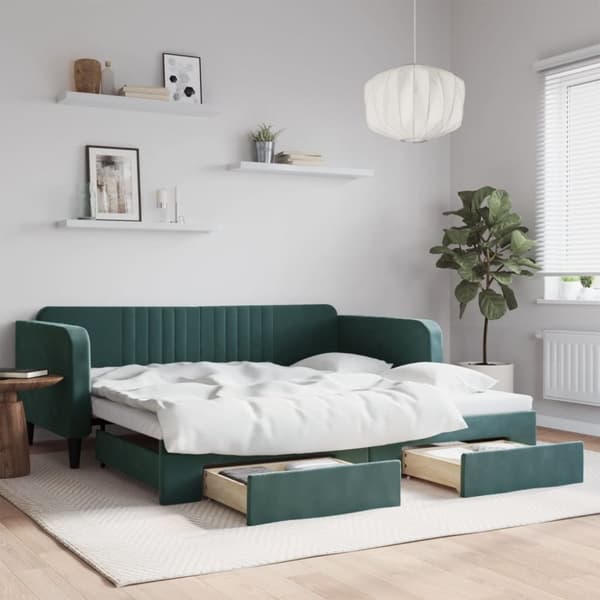 vidaXL Dagbädd utdragbar med lådor mörkgrön 100x200 cm sammet