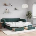 Miniatyrbillede 11 af 11: vidaXL daybed med udtræk og skuffer 100x200 cm velour mørkegrøn