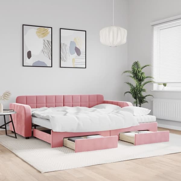 vidaXL Dagbädd utdragbar med lådor rosa 90x200 cm sammet