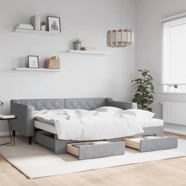 vidaXL daybed med udtræk og skuffer 90x190 cm stof lysegrå