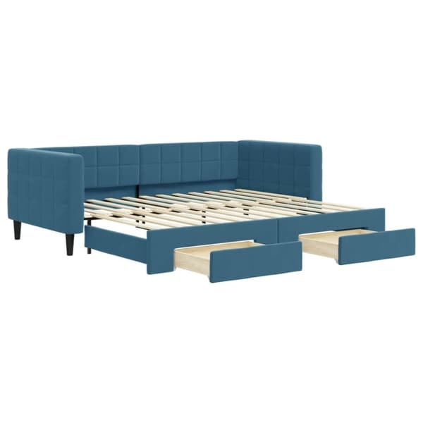 vidaXL daybed med udtræk og skuffer 90x200 cm velour blå