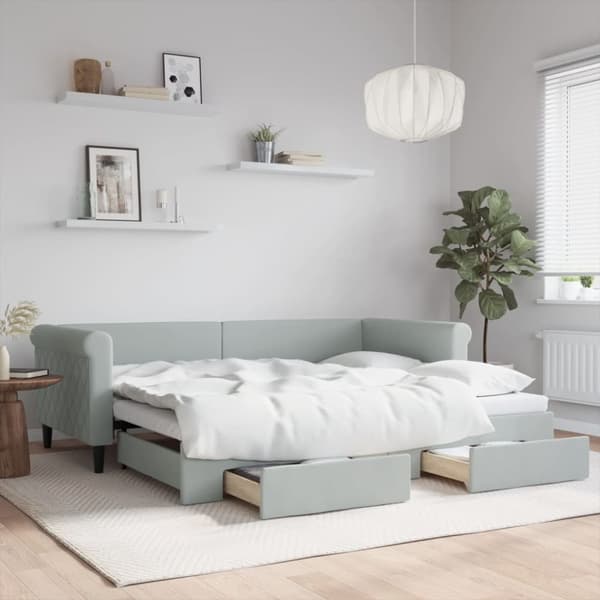 vidaXL daybed med udtræk og skuffer 90x200 cm velour lysegrå