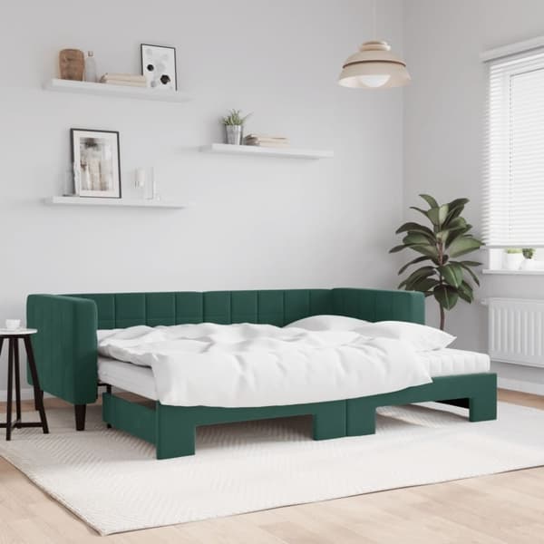 vidaXL Dagbädd med madrasser utdragbar mörkgrön 80x200 cm sammet