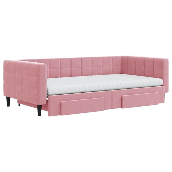 vidaXL daybed med udtræk og skuffer 100x200 cm velour lyserød