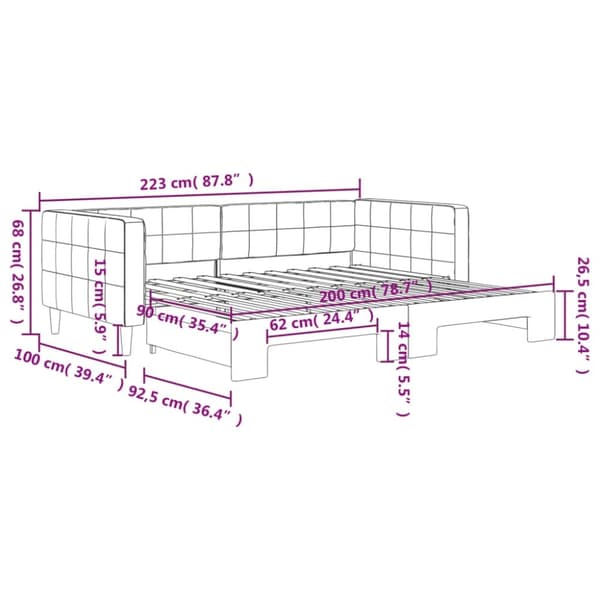 vidaXL Dagbädd utdragbar svart 90x200 cm sammet