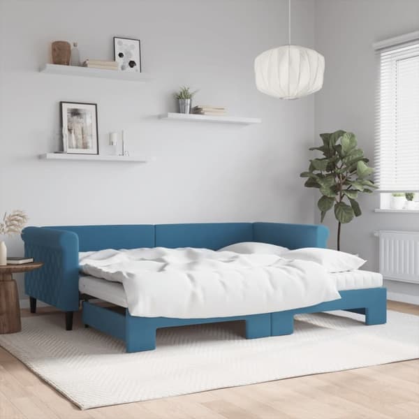 vidaXL Dagbädd utdragbar med madrasser blå 90x200 cm sammet