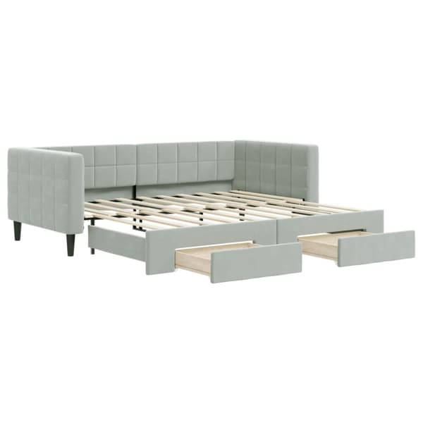 vidaXL daybed med udtræk og skuffer 90x190 cm velour lysegrå