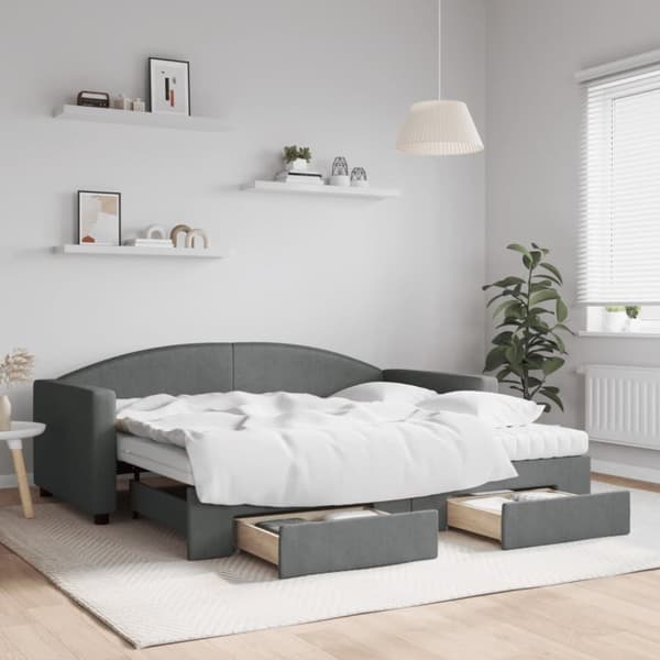 vidaXL daybed med udtræk og skuffer 90x190 cm stof mørkegrå