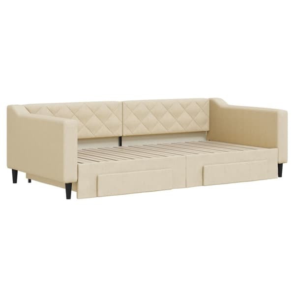 vidaXL daybed med udtræk og skuffer 100x200 cm stof cremefarvet