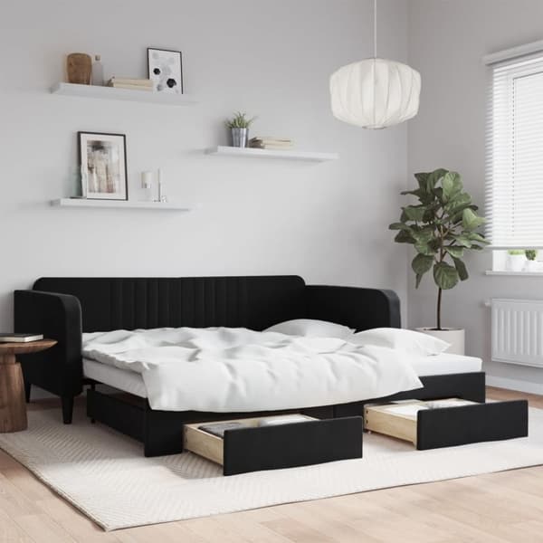 vidaXL Dagbädd utdragbar med lådor svart 100x200 cm sammet