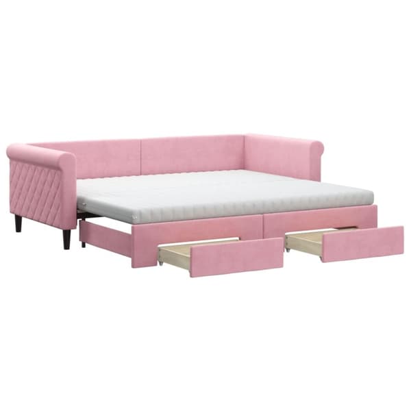 vidaXL Dagbädd utdragbar med lådor rosa 90x200 cm sammet