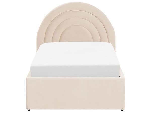 Seng med opbevaringsboks beige velour 90 x 200 cm med ramme minimalistisk design opbevaringsplads