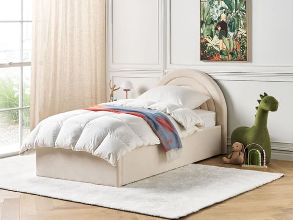 Seng med opbevaringsboks beige velour 90 x 200 cm med ramme minimalistisk design opbevaringsplads