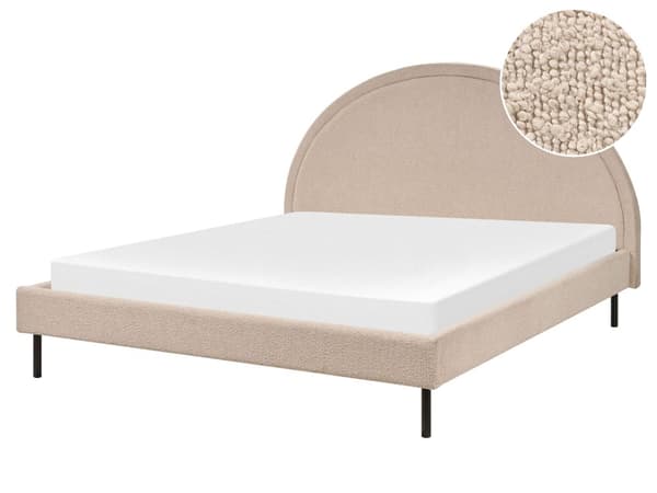 Beige boucle polyester seng 160 x 200 cm med ramme polstret halvrund hovedgærde minimalistisk design soveværelse