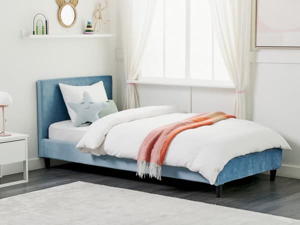 Enkeltseng Lyseblå Velour 90 x 200 cm Børneseng Design Sengeramme Enkeltmands Seng til Drengeværelse