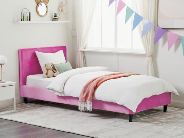 Enkeltseng Rosa Velour 90 x 200 cm Børneseng Design Sengeramme Enkeltmands Seng til Pigeværelse