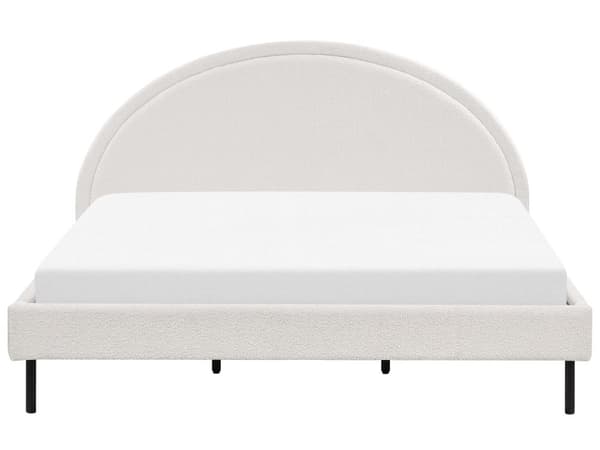 Hvid boucle polyester seng 180 x 200 cm med ramme polstret halvrund hovedgærde minimalistisk design soveværelse