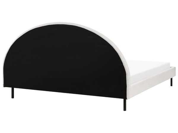 Hvid boucle polyester seng 180 x 200 cm med ramme polstret halvrund hovedgærde minimalistisk design soveværelse