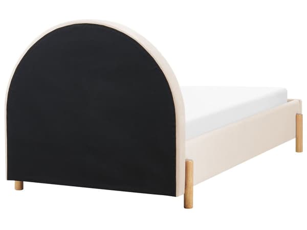 Polstret seng beige velour 90 x 200 cm med ramme minimalistisk design soveværelse børneværelse