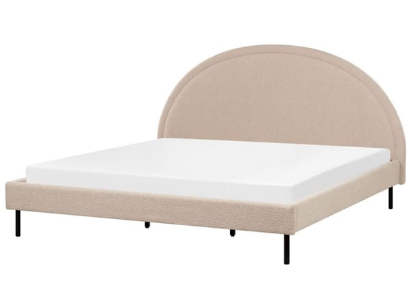 Beige boucle polyester seng 180 x 200 cm med ramme polstret halvrund hovedgærde minimalistisk design soveværelse