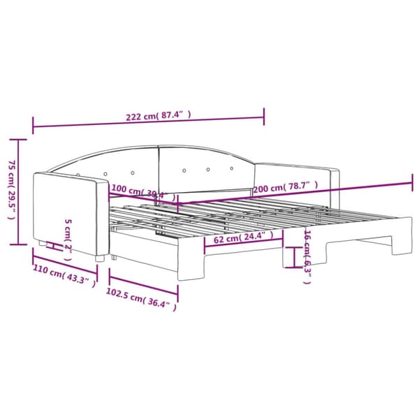 vidaXL Dagbädd utdragbar mörkgrön 100x200 cm sammet
