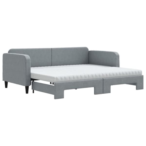 vidaXL Dagbädd med extrabädd och madrasser ljusgrå 90x190 cm tyg