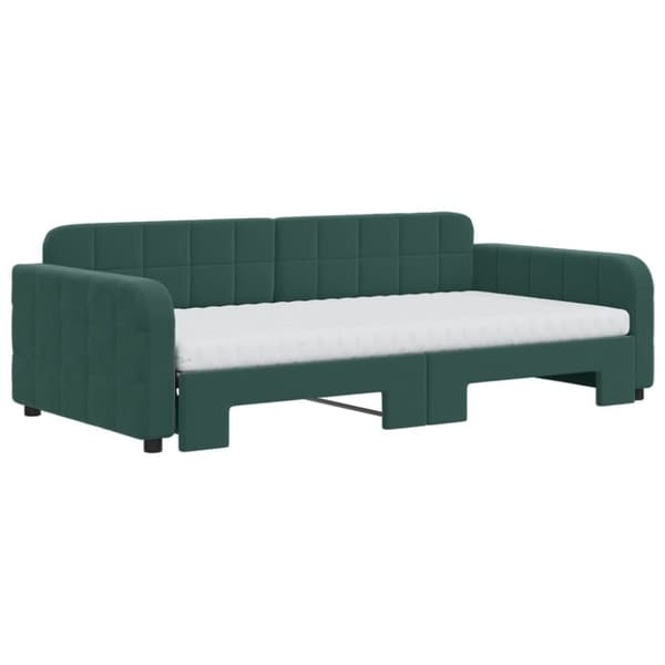 vidaXL Dagbädd utdragbar och madrasser mörkgrön 100x200 cm sammet