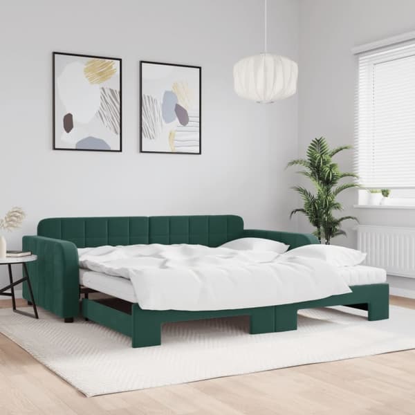 vidaXL Dagbädd utdragbar och madrasser mörkgrön 100x200 cm sammet