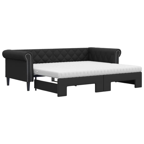 vidaXL Dagbädd utdragbar med madrasser svart 90x200 cm konstläder