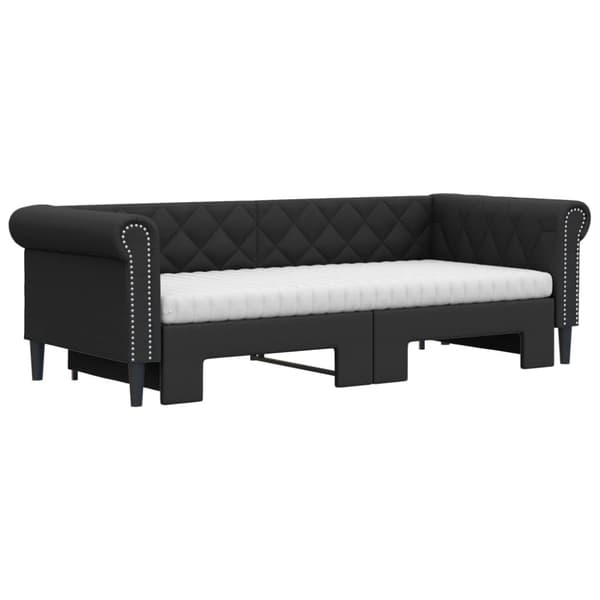 vidaXL Dagbädd utdragbar med madrasser svart 90x200 cm konstläder