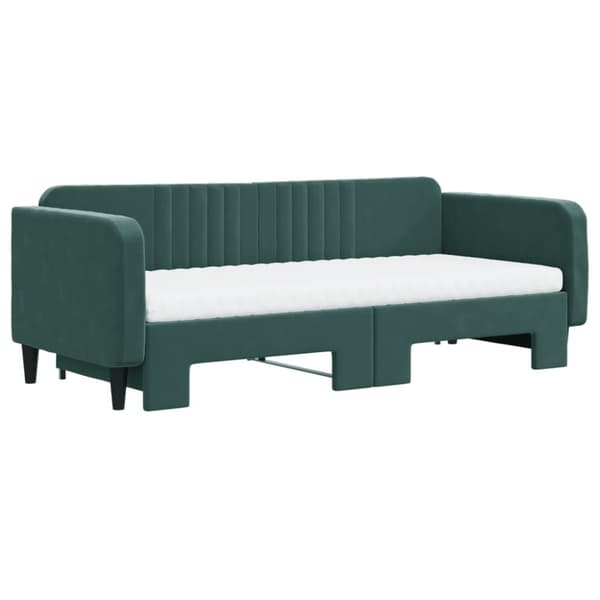 vidaXL Dagbädd utdragbar med madrasser mörkgrön 90x200 cm sammet