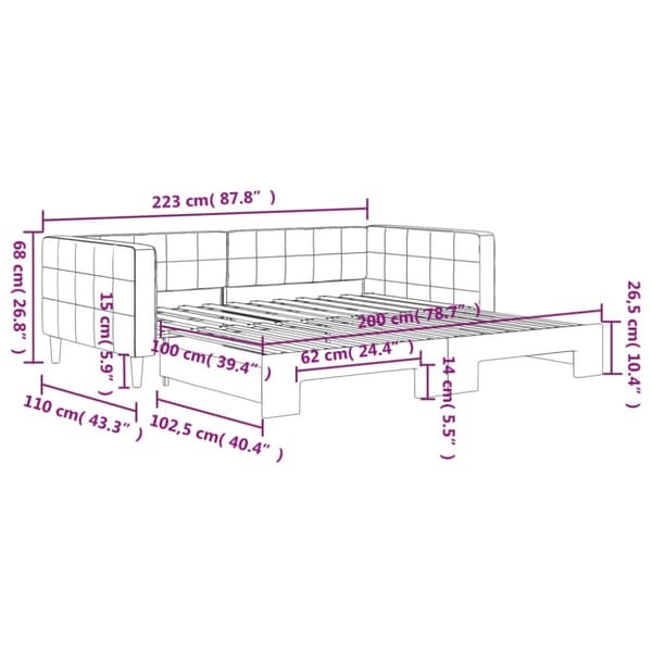 vidaXL Dagbädd utdragbar mörkgrön 100x200 cm sammet
