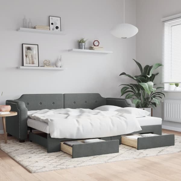 vidaXL Dagbädd utdragbar med lådor mörkgrå 90x190 cm tyg