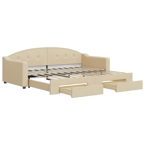 vidaXL Dagbädd utdragbar med lådor gräddvit 90x200 cm tyg